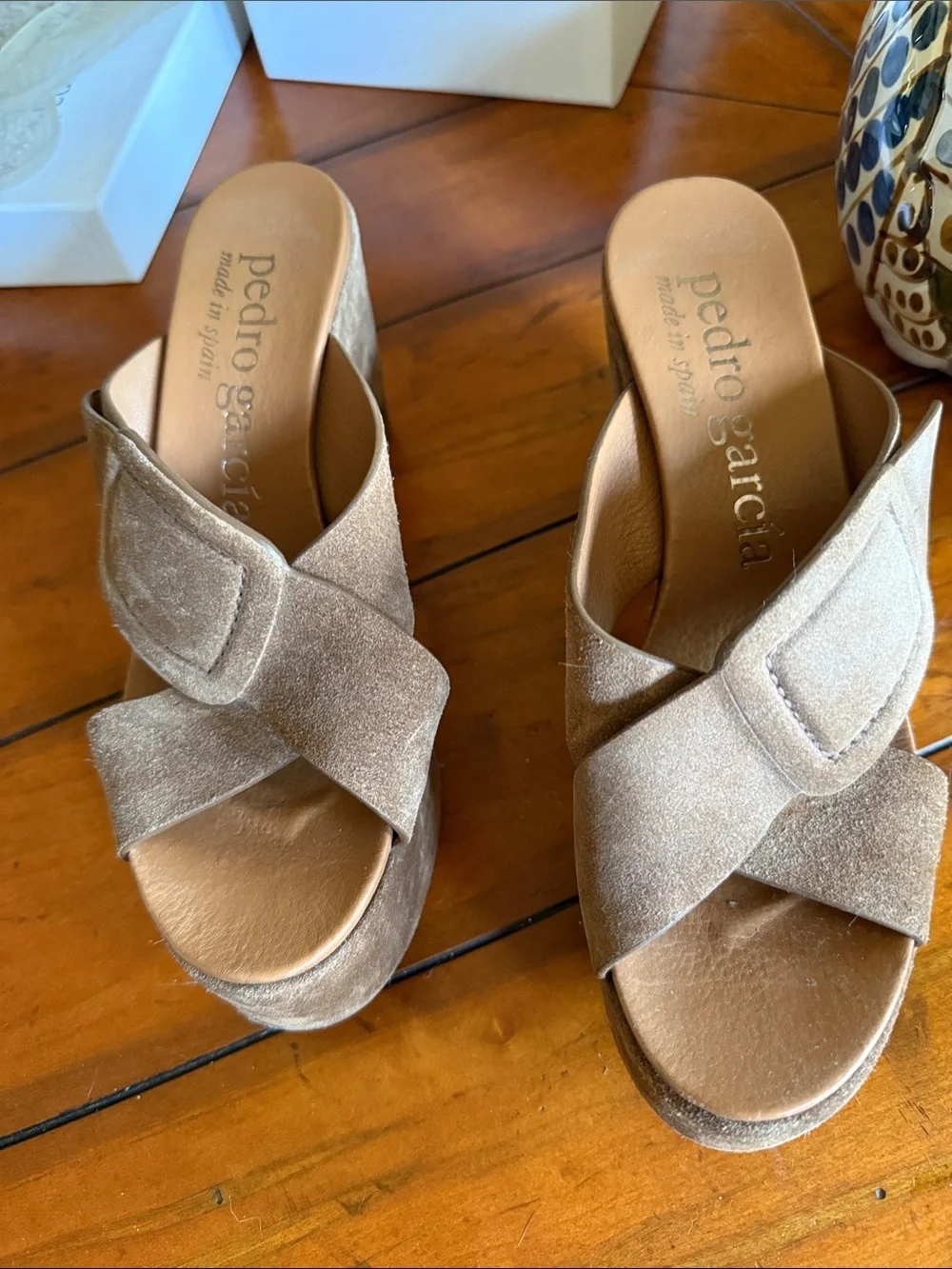 Pedro Garcia Brown Suede Platform Slide Sandals